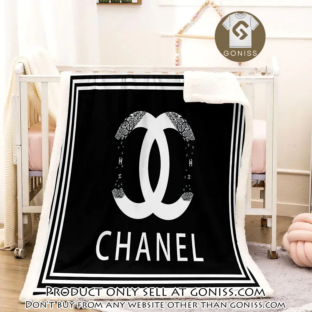 Chanel white logo black luxury brand premium blanket fleece home decor gn5454163